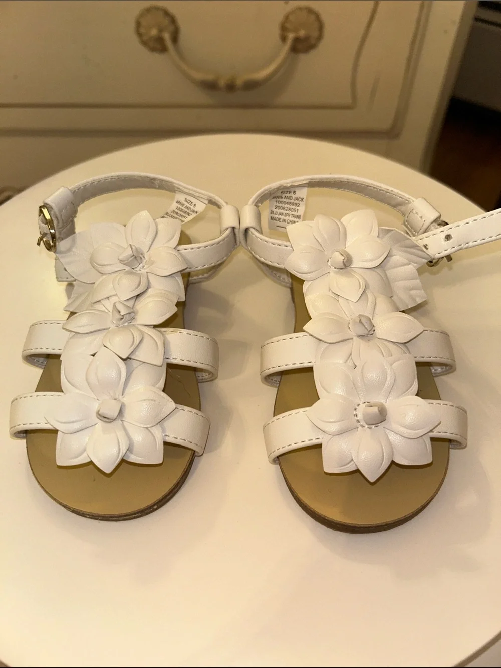 Janie and Jack White Floral Strap Sandals with Buckle